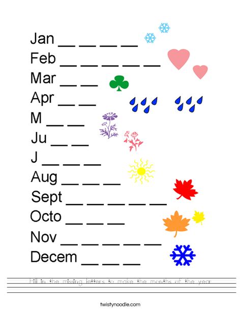 Fill In The Missing Letters To Make The Months Of The Year Worksheet