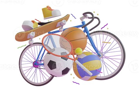 3d Sports Equipment Background With A Football Basketball Baseball