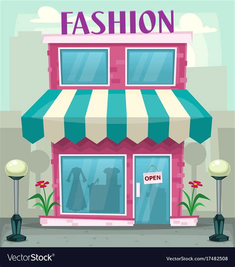 Cartoon Fashion Shop Building Purple Woman Hobby Vector Image