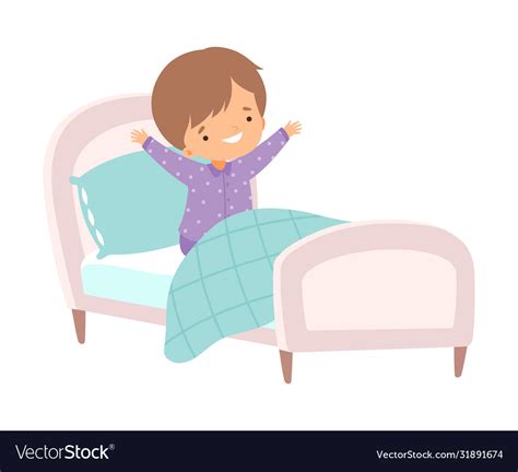 Cute Boy Waking Up And Yawning In Bed Royalty Free Vector