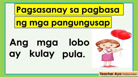 Pagsasanay Sa Pagbasa Ng Mga Pangungusap Filipino Kinder Grade 1