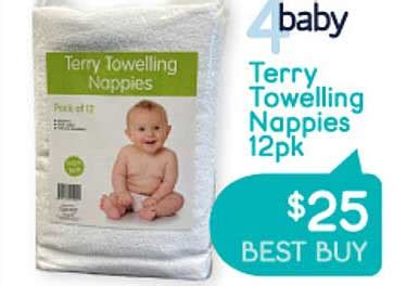 4baby Terry Towelling Nappies 12pk Offer At Baby Bunting