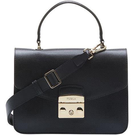 Furla Onyx Textured Leather Medium Metropolis Top Handle Bag In Black