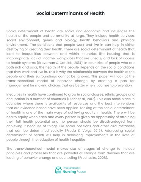 Social Determinants Of Health Essay 1290 Words Nursing Paper