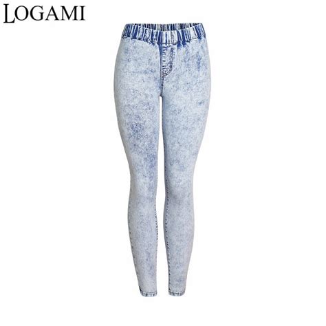 Logami Elastic Waist Pencil Jeans Woman Summer Autumn Women Denim Pants