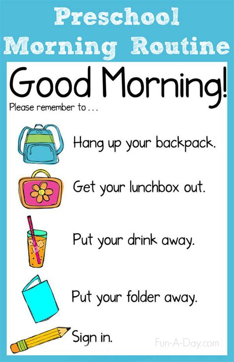 Morning Routine Chart For The Preschool Classroom Classroom Morning