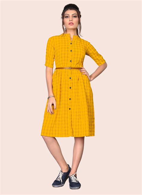 buy mustard cotton printed one piece dress leisure wear printed dresses and gown online