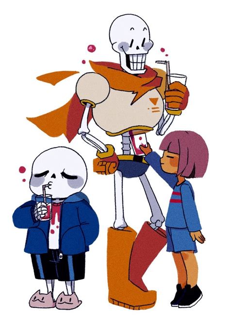 Frisk Getting Juice From Sans And Papyrus Skeleton After They Drink