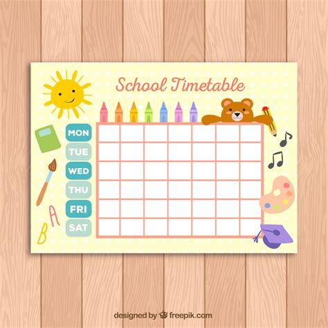 Free Vector Cute School Timetable Template For Kids