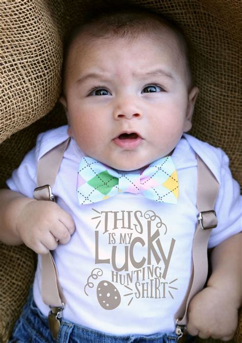 Baby Boy Easter Outfit With Bow Tie And Cute Saying Baby Boy Easter