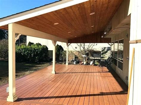 We already had a large cantilevered umbrella from abba. Inexpensive Porch Ceiling Ideas Deck Covering Patio Cover ...
