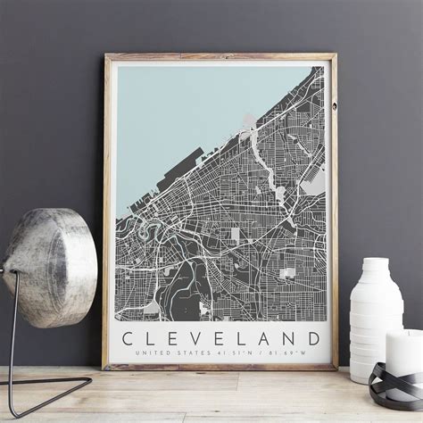 Map of Cleveland Cleveland Print Cleveland Map Cleveland 