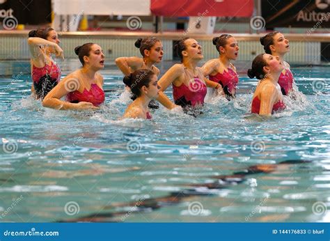 Mallorca Local Synchronized Swimming Team Practice Editorial Stock