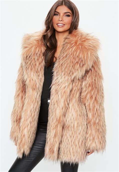 Missguided Blush Tipped Premium Faux Fur Collar Coat Fur Coat