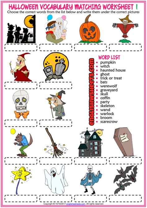 Halloween Vocabulary Matching Exercise Esl Worksheets Halloween