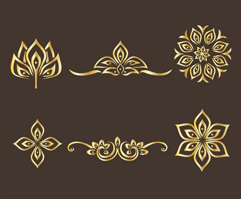 Golden Thai Ornament Vector Set Vector Art And Graphics