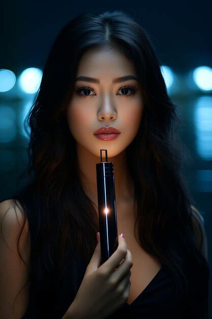 Premium Ai Image Photo Of Dark Haired Asian Woman Holding A Lip Stain