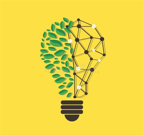 Green Leafs In Light Bulb Shape And Technology Line Vector Nature Eco