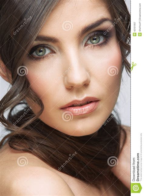 Beauty Woman Face Close Up Portrait Light Make Up Stock
