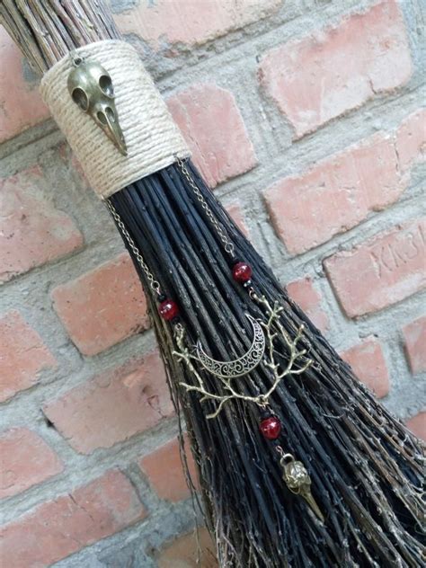 Black And Natural Witchs Broom Raven Totem Wiccan Broom Besom The