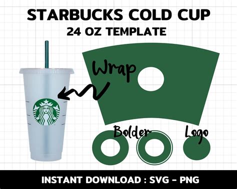 Starbucks Cold Cup 24 Oz Full Wrap Template Svg Instant | Etsy
