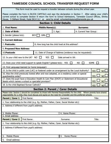 Free 10 School Transfer Form Samples And Templates In Ms Word Pdf