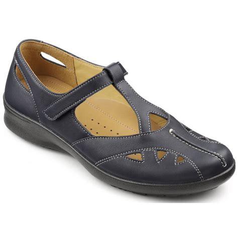 Hotter Womens Nutmeg Navy Leather T Bar Shoes