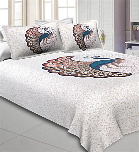 Buy White Traditional Tc Cotton Blend King Sized Bed Sheets With Pillow Covers At Off