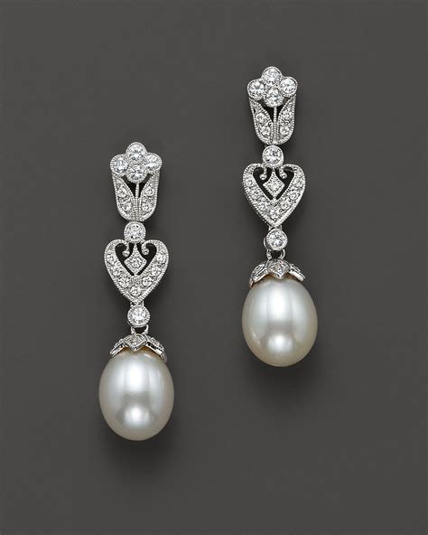 Cultured Freshwater Pearl Earrings With Diamonds In 14 Ktwhite Gold 8