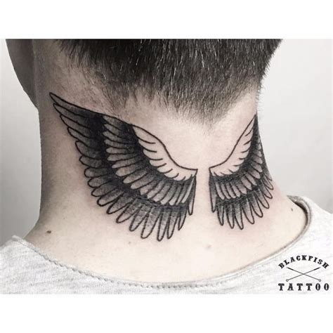Black Eagle Winged Neck Tattoo Wing Neck Tattoo Back Of