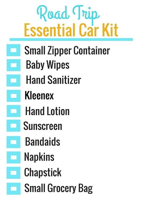 Road Trip Car Essential Kit A List Of The Important Items To Take On A