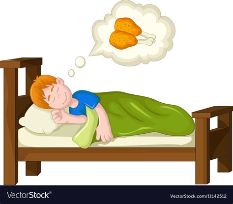 Boy Cartoon Sleeping And Dream Fried Chicken Vector Image