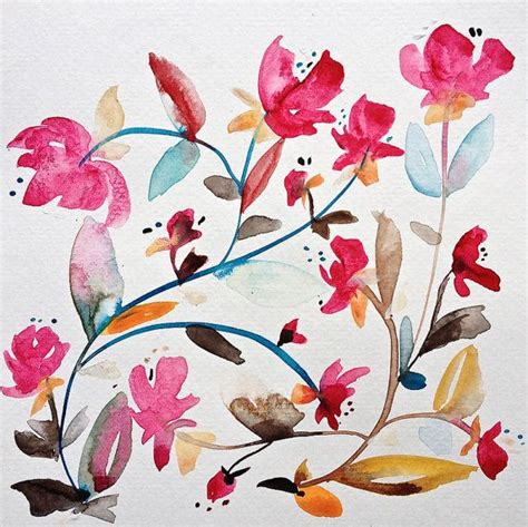 Contemporary Artprint Watercolor Modern Floral Gestural Folk Art
