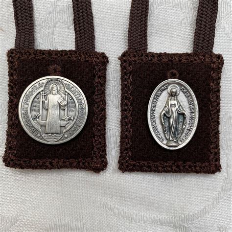 Catholic Brown Scapular Small Scapular With Medals Secured Etsy