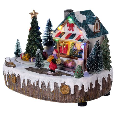 Christmas Village Set With Moving Shop Lighted Tree Online Sales On