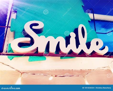 Smile Word On Wooden Blocks On Table Panorama Royalty Free Stock Photo