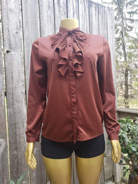 Vintage 70s Brown Ruffle Blouse Etsy