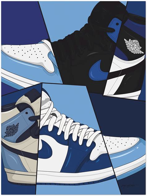 Blue Air Jordan 1 Custom Wall Art In 2021 Jordan 1 Blue Air Jordan 1