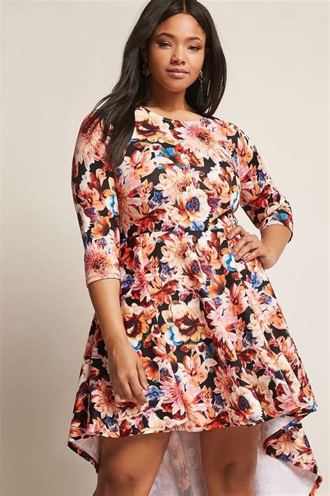 Forever 21 Plus Size Floral High Low Dress Lacy Dress Knit Dress