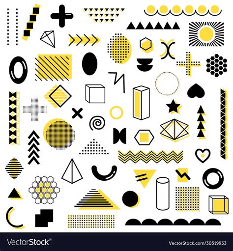Mega Pack Memphis Geometric Shapes Isolated Vector Image