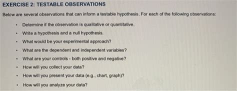 Exercise 2 Testable Observations Below Are Several Observations That
