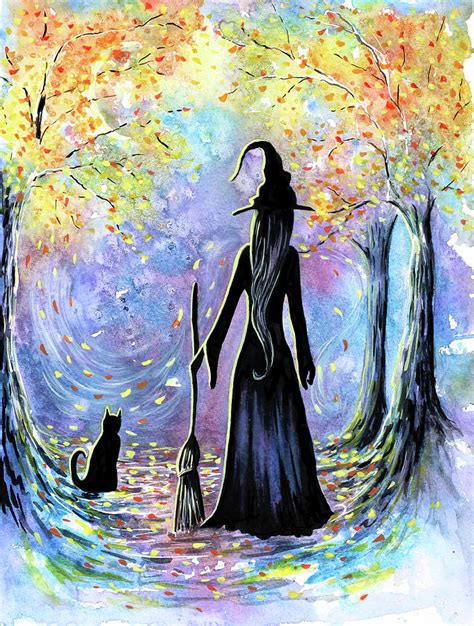 Witch And Black Cat Painting By Michelle Faber Fine Art America