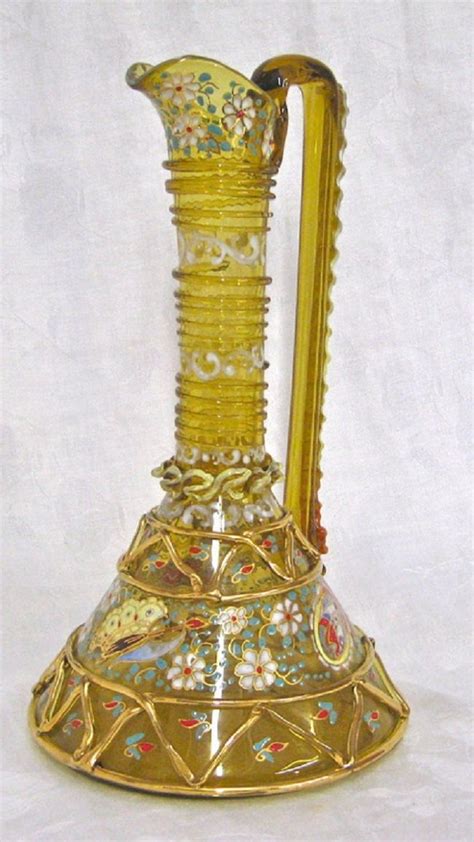 Moser Persian Glass Or Pitcher With Enamel Work Moser Glass Bohemian Glass Bohemia Glass