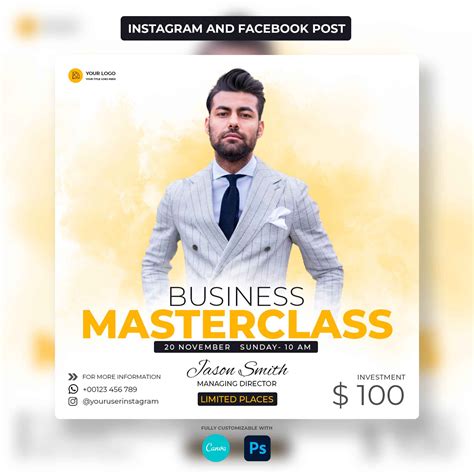 Masterclass Social Media Flyer Template Full Customizable With Canva And Photoshop Bussines
