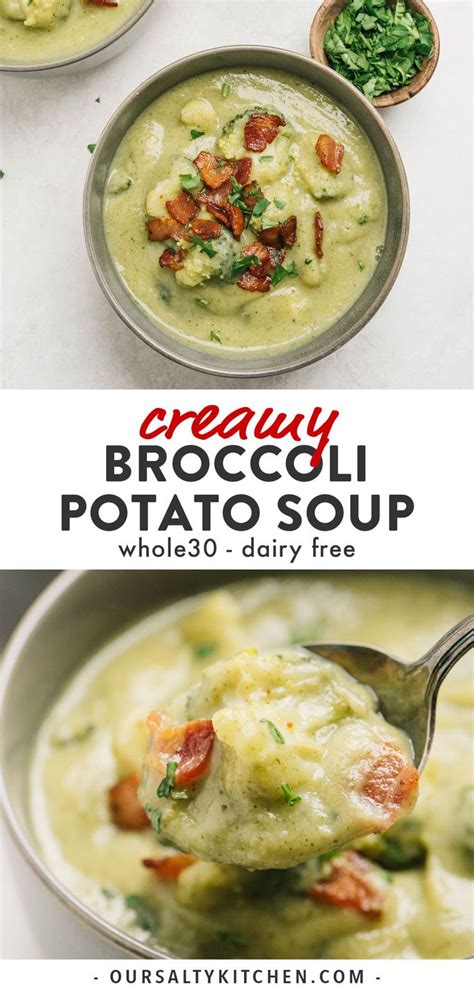 Broccoli Potato Soup In A Bowl With A Spoon