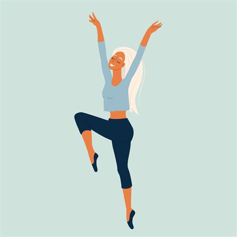 Young Girl Dancing Modern Dance Dancer In Graceful Pose Female Character In Cartoon Style Vector