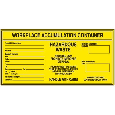 Hazardous Waste Labels Workplace Accumulation Container Emedco