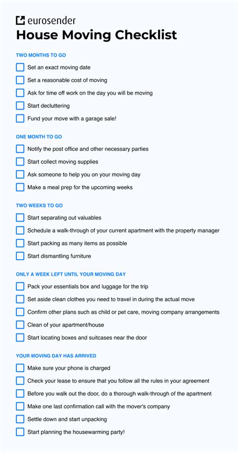The Ultimate Printable Moving House Checklist Eurosender Blog