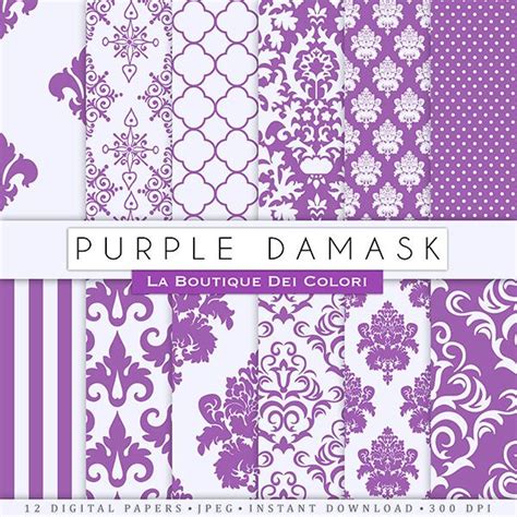 Digital Paper Damask Purple Damask Wedding Purple Digital Paper Of