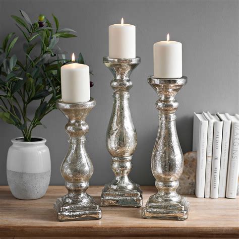 Silver Mercury Glass Candlesticks Set Of 3 Kirklands Mercury Glass Candle Holders Mercury